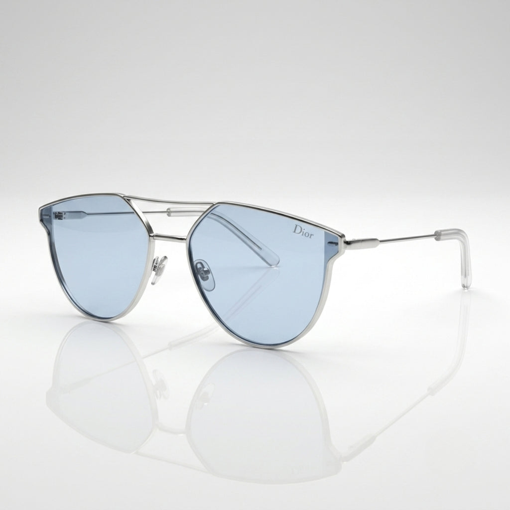 Unisex Geometric Rimless Sunglasses with Blue Lens