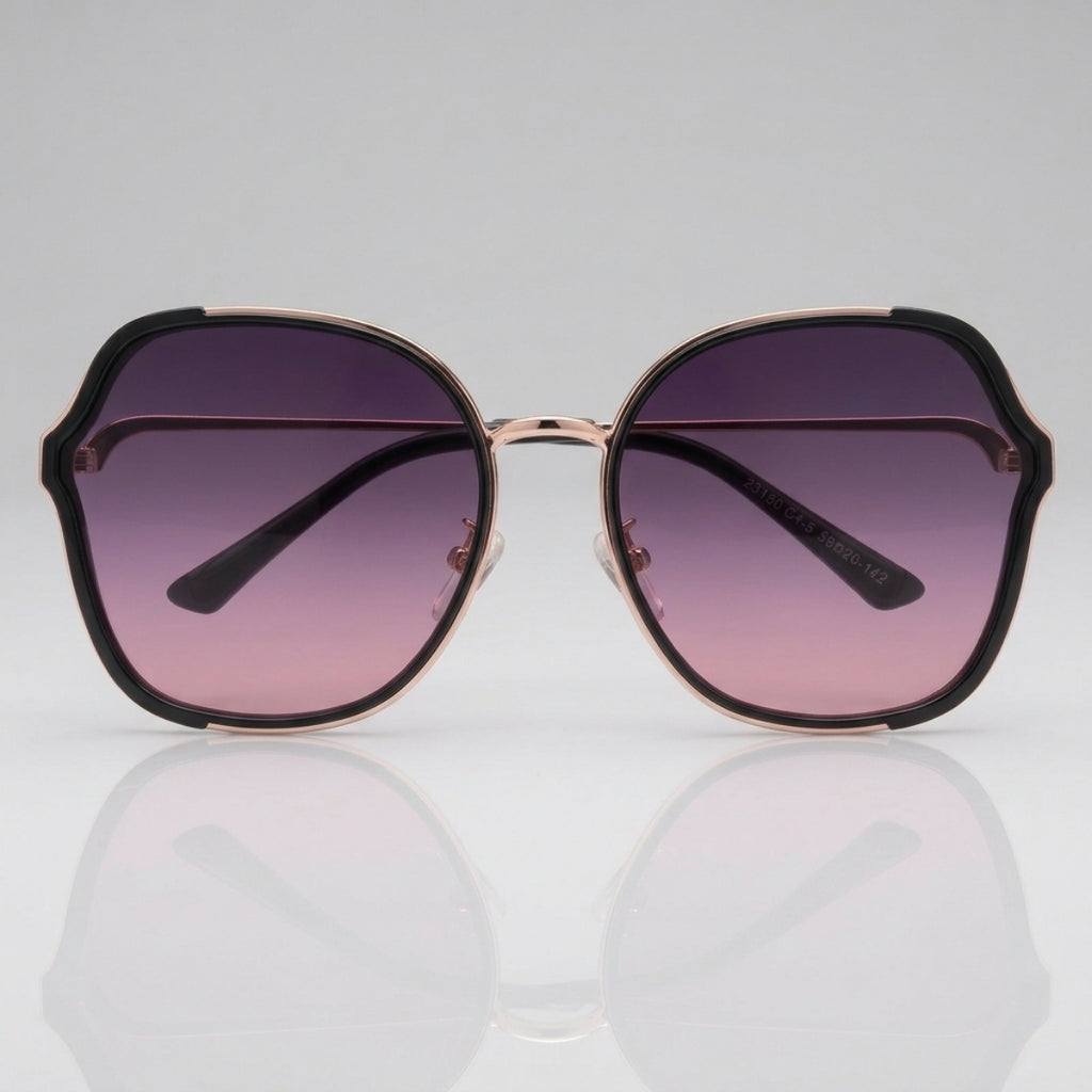 Women's Geometric Purple Gradient Sunglasses Metal Frame
