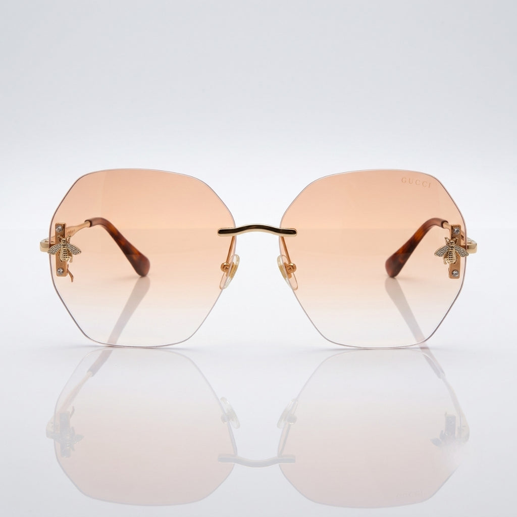 Gucci Gold Rimless Geometric Peach Gradient Sunglasses