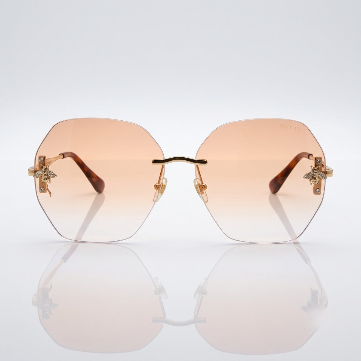 Gucci Gold Rimless Geometric Peach Gradient Sunglasses