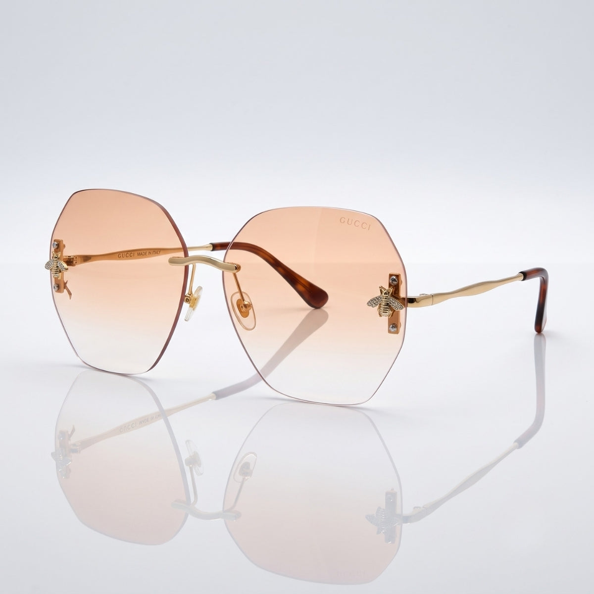Gucci Gold Rimless Geometric Peach Gradient Sunglasses