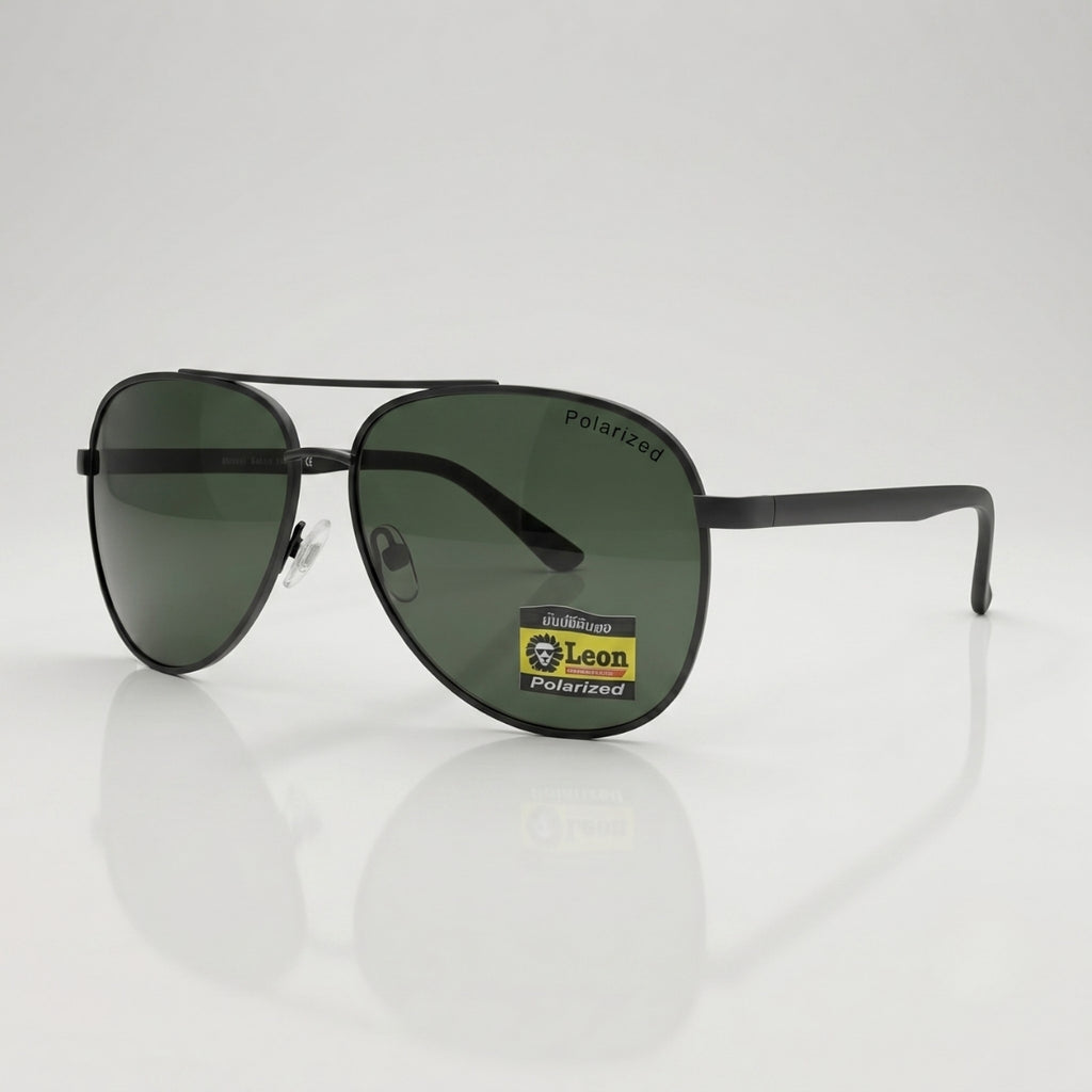 Polarized Black Aviator Sunglasses with Green Lenses