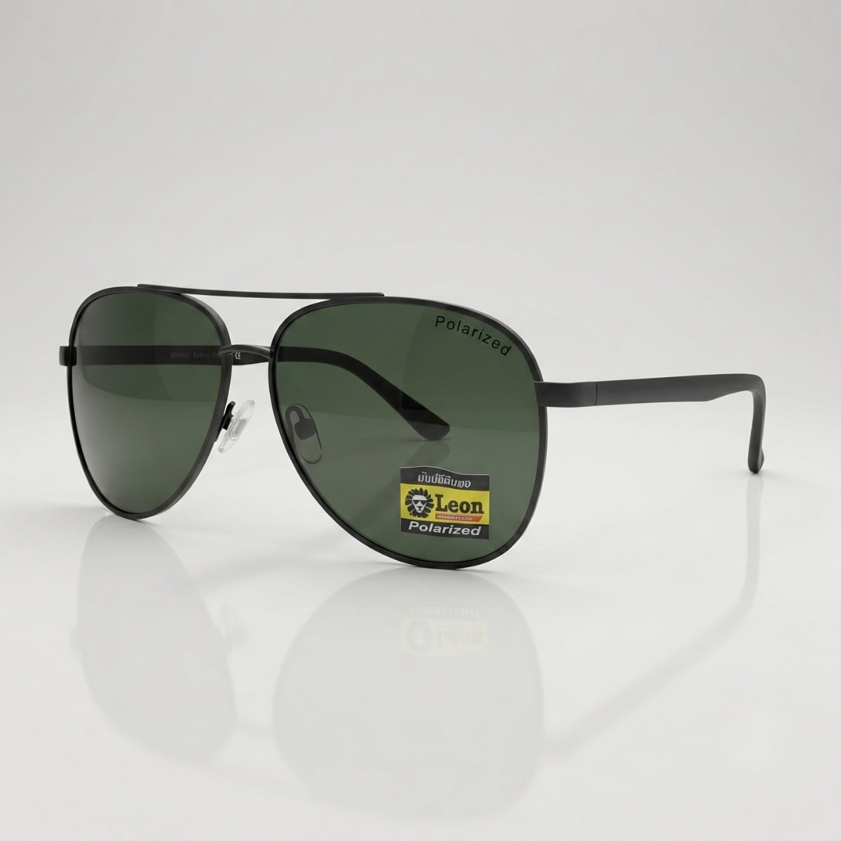 Polarized Black Aviator Sunglasses with Green Lenses