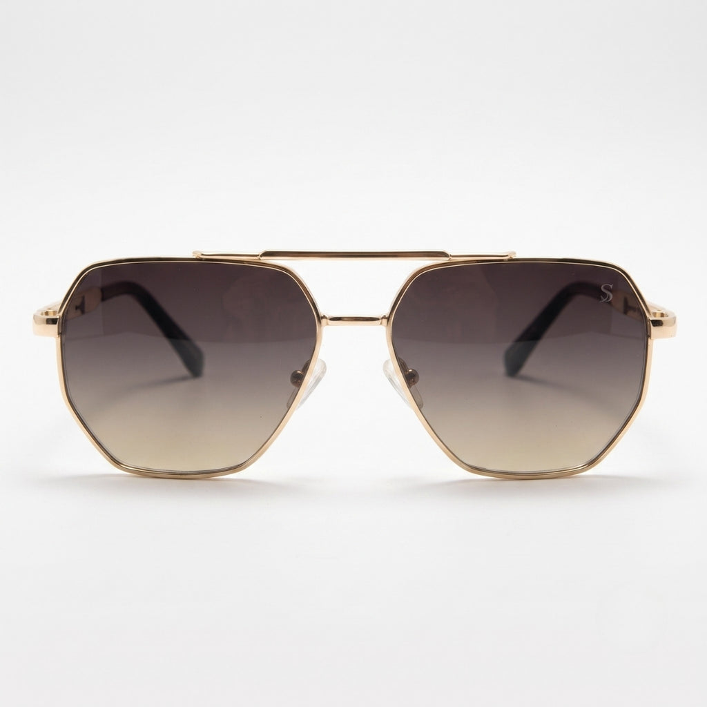 Premium Gold Geometric Metal Frame Gradient Sunglasses