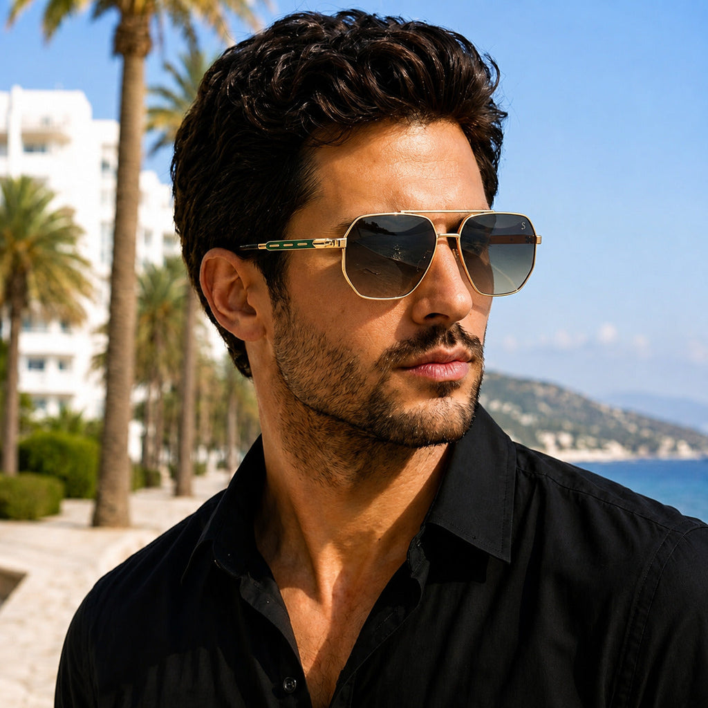 Premium Gold Geometric Metal Frame Gradient Sunglasses
