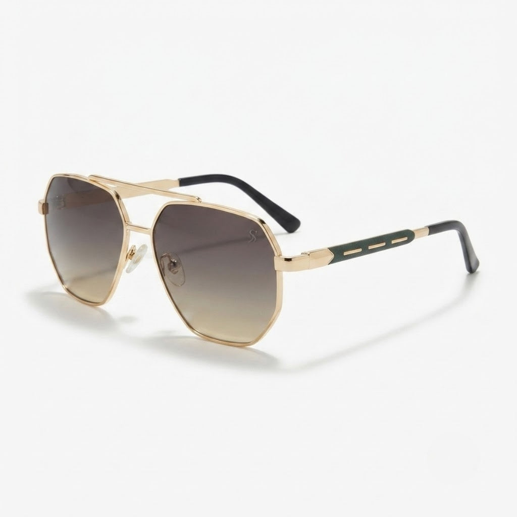 Premium Gold Geometric Metal Frame Gradient Sunglasses