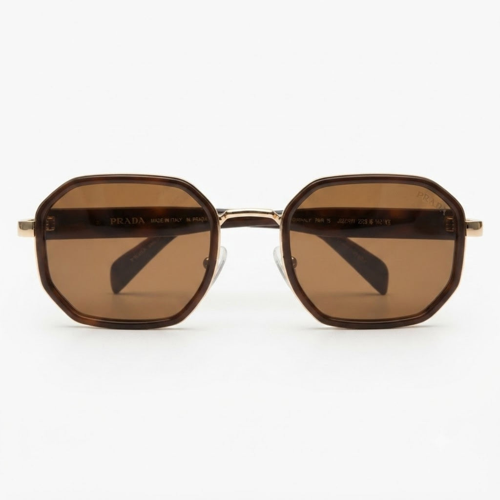 Prada Geometric Brown Gold Frame Sunglasses