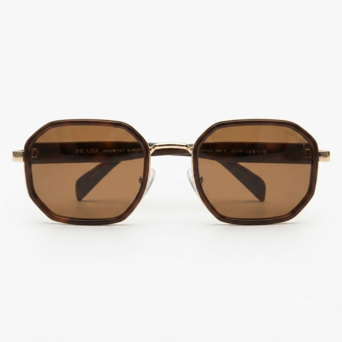 Prada Geometric Brown Gold Frame Sunglasses