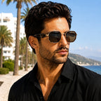 Prada Geometric Brown Gold Frame Sunglasses