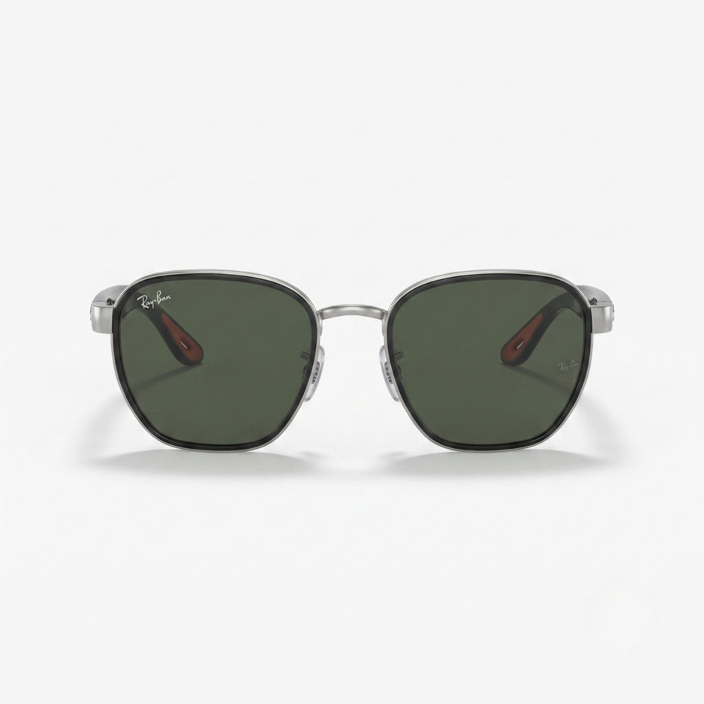 Ray-Ban Square Green Lens Silver Metal Sunglasses