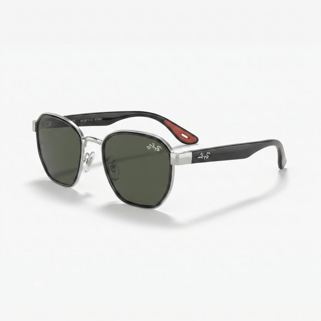 Ray-Ban Square Green Lens Silver Metal Sunglasses