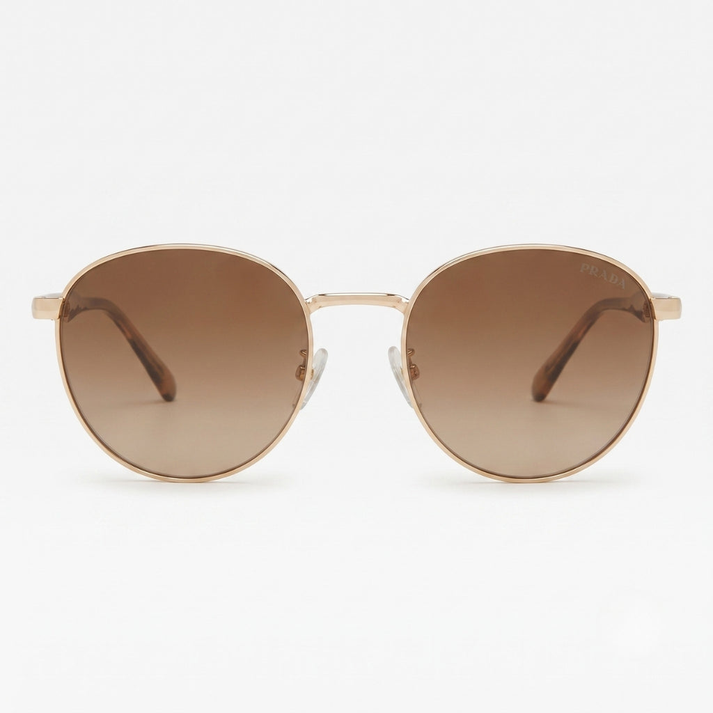 Prada Round Brown Gradient Gold Metal Sunglasses
