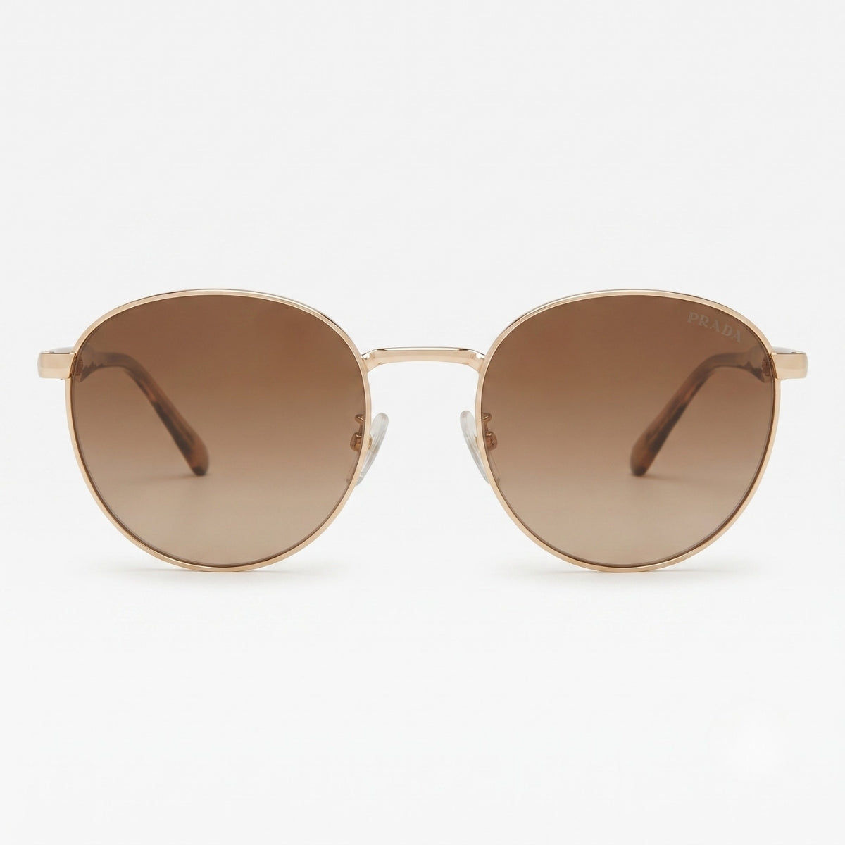 Prada Round Brown Gradient Gold Metal Sunglasses
