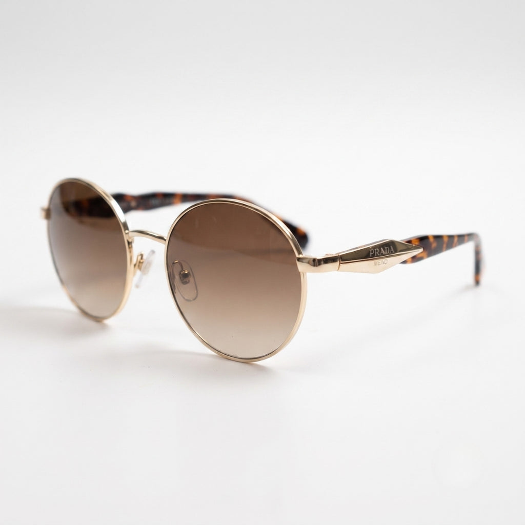 Prada Round Brown Gradient Gold Metal Sunglasses
