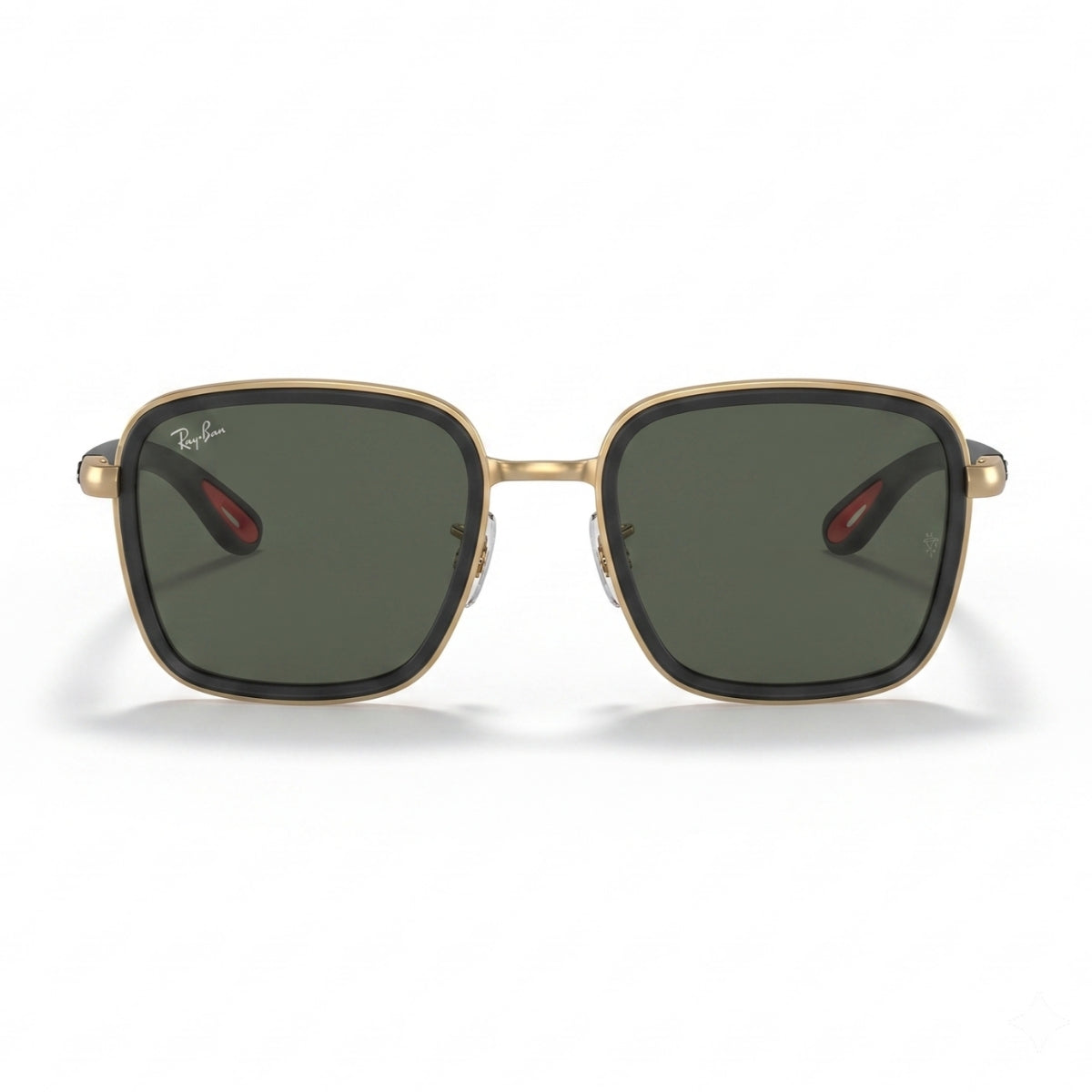 Ray-Ban Square Green Lens Gold Black Sunglasses