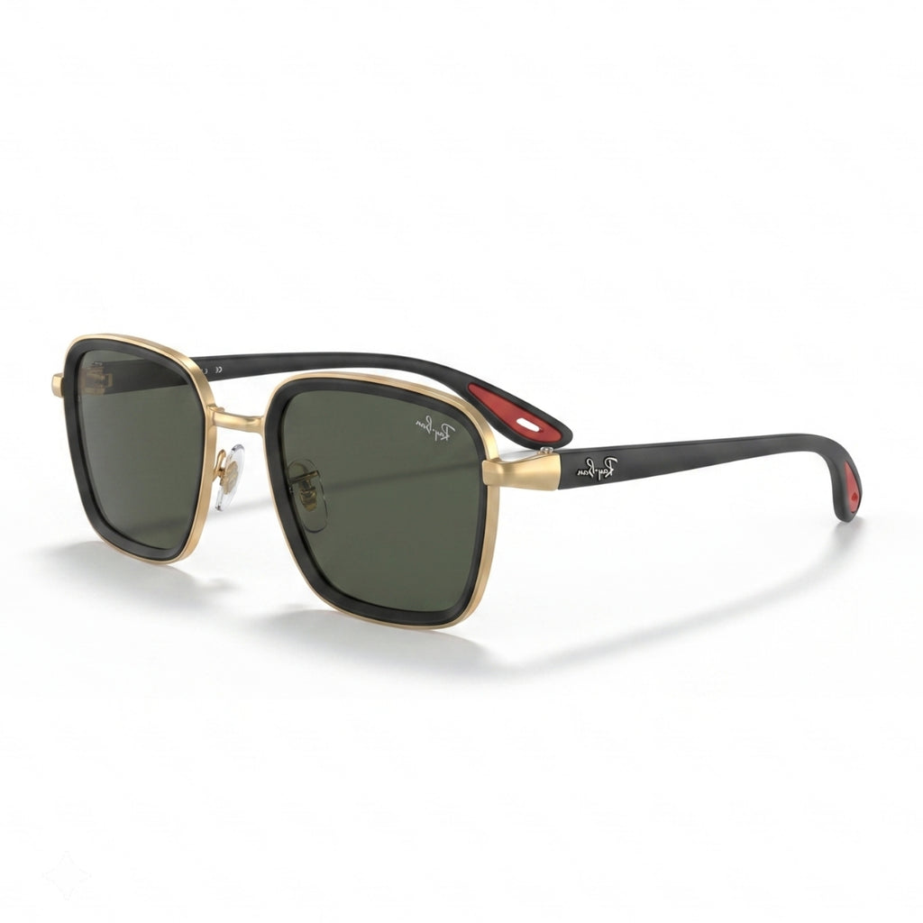 Ray-Ban Square Green Lens Gold Black Sunglasses
