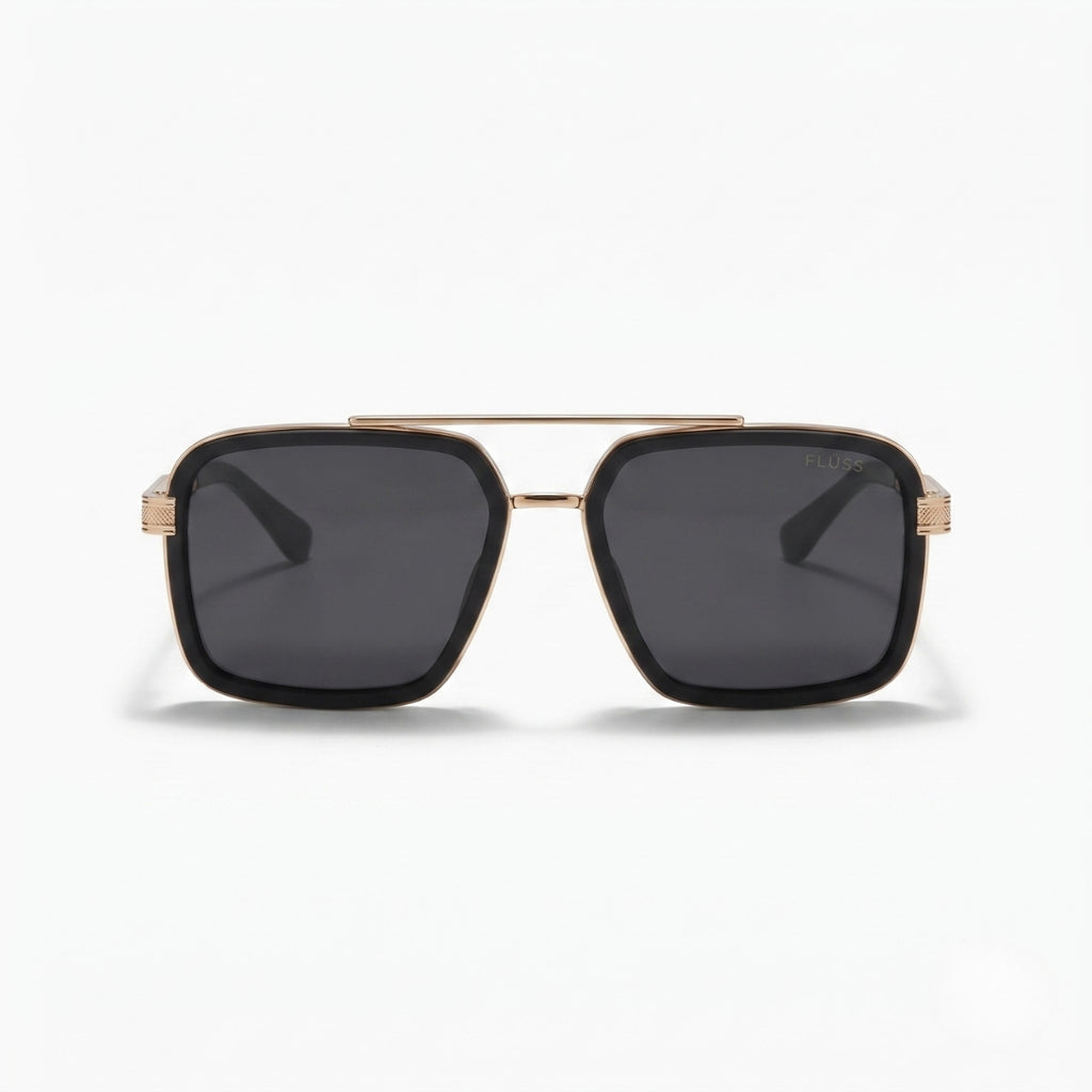 Luxury Square Aviator Black Lens Gold Sunglasses