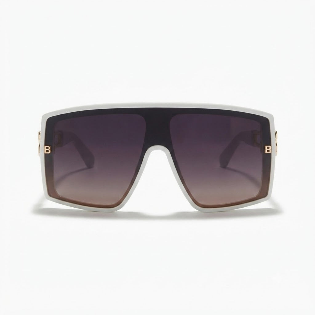 Oversized Square Purple Gradient White Shield Sunglasses