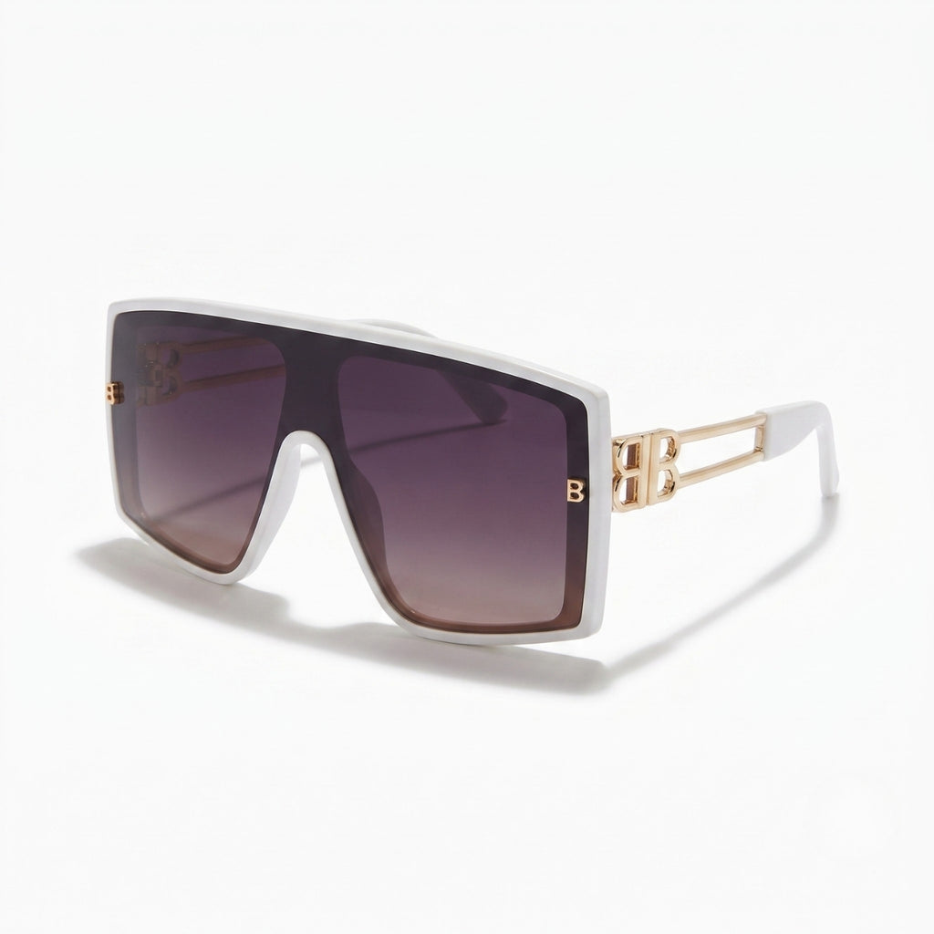 Oversized Square Purple Gradient White Shield Sunglasses
